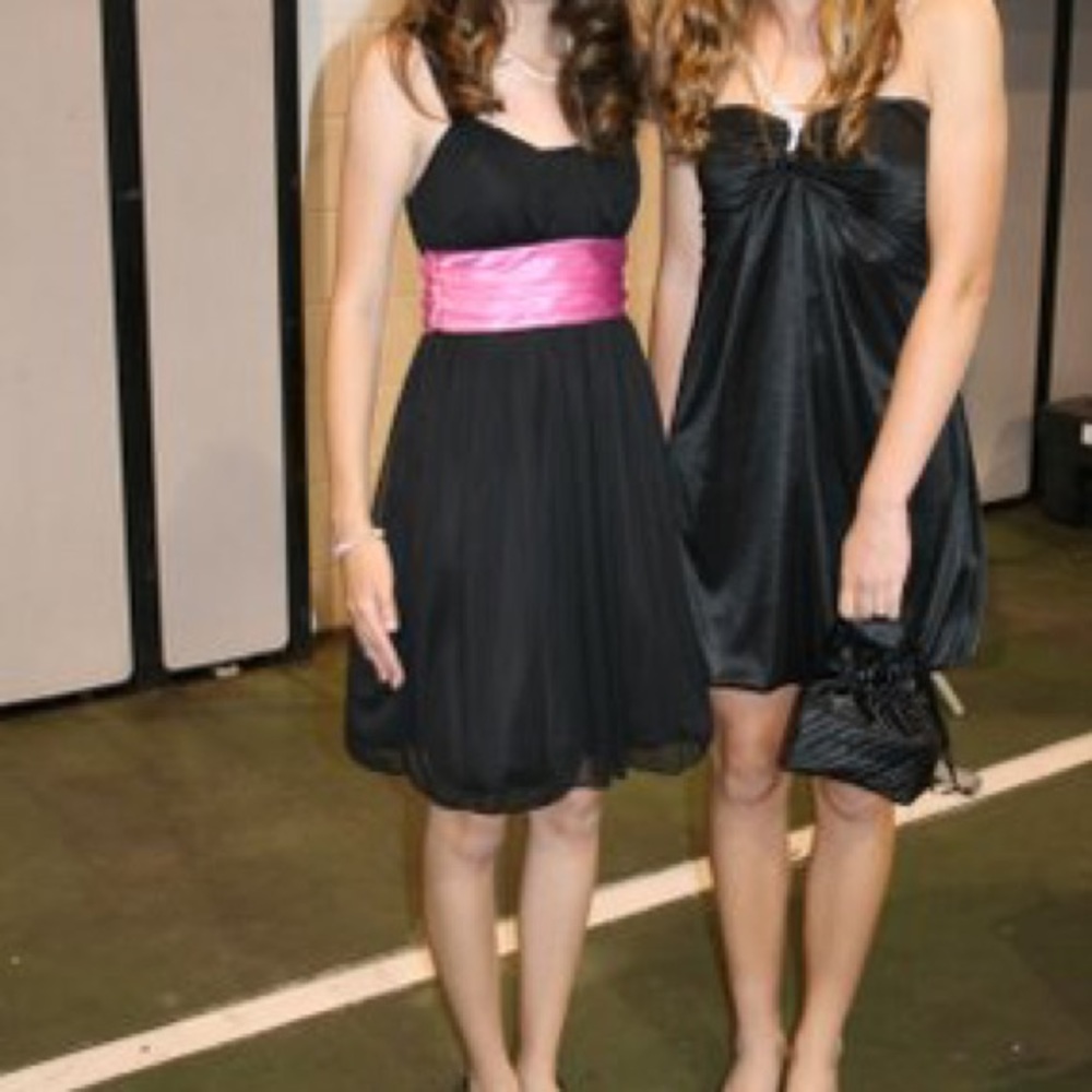 Vintage Y2K Trixxi LBD Little Black Dress with Tulle and Pink Satin sash bow